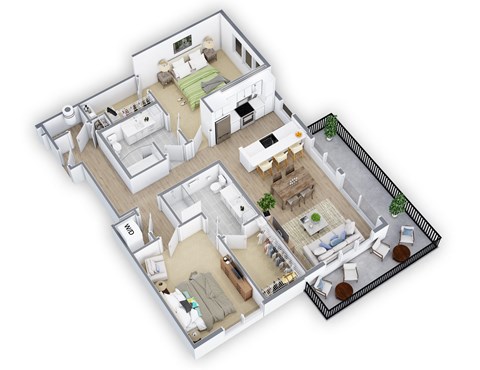 Floor plan for 2 beds, 2 baths, 1218 sqft